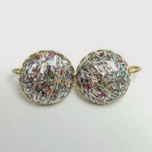 Vintage Sarah Coventry Confetti Glitter Cabochon Clip On Earrings, Retro